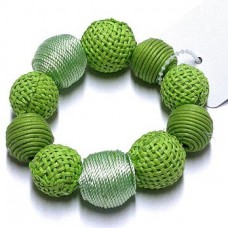 Green Elasticated Bracelet with Large Hessian Covered Balls