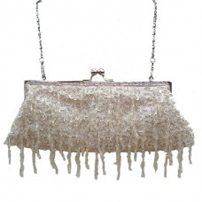 Cream Satin Evening Bag with Bead Droplets
